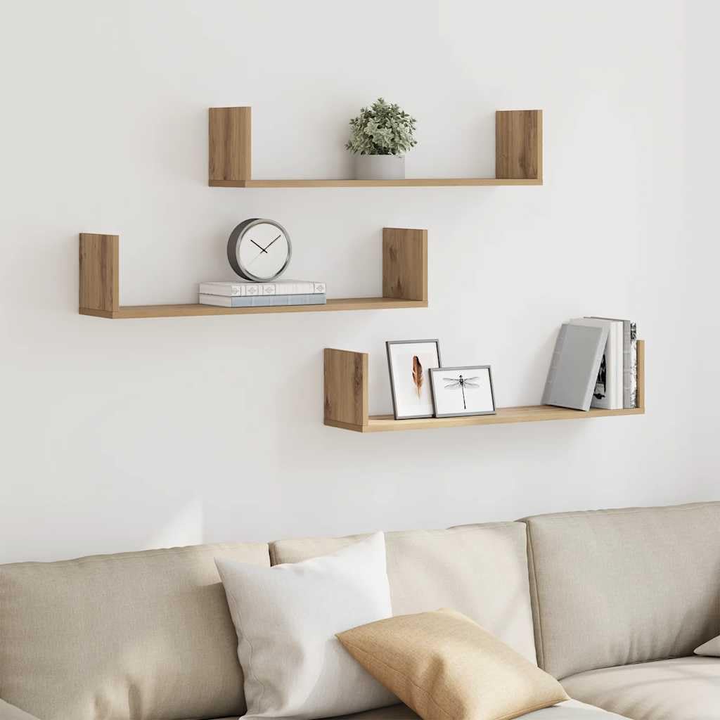 Étagères murales 3 pcs chêne Artisanal en bois d'ingénierie pour salon
