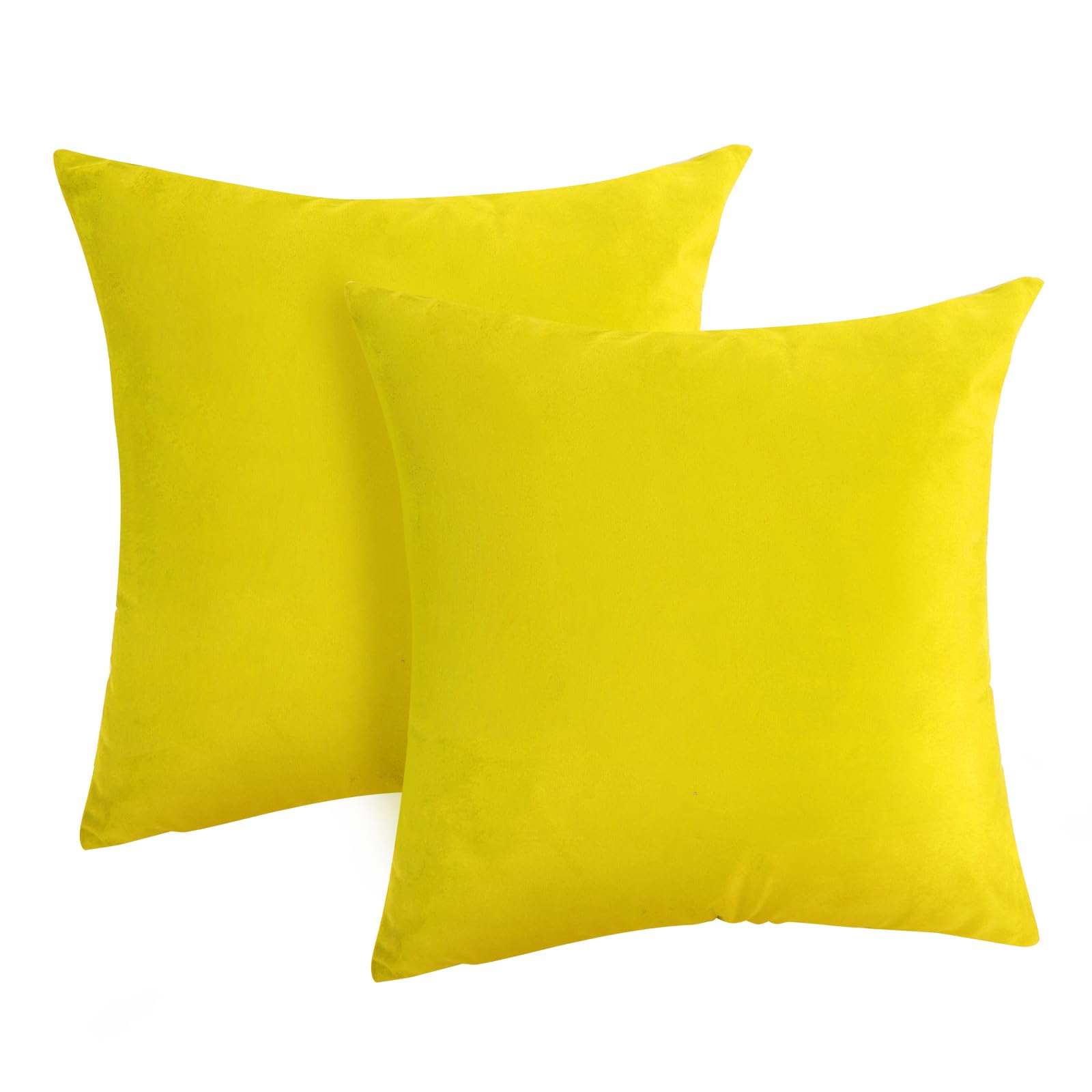 YEAHSEA Cushion Covers 45 x 45 Set of 2 Luxury Velvet Square Throw Pillow Cases Decorative Soft Grey Cushion Cases for Sofa Couch Bedroom with Invisible Zipper,Yellow