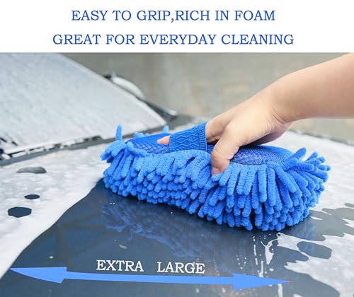 Mirrorever Microfiber Car Wash Sponge-Non-Scratch Wash Mitt-Two Sided Chenille Microfiber Washing Sponge-Mitt for Cars, Trucks, SUVs, Boats(2 Pack Blue) by mirrorever - Image 3