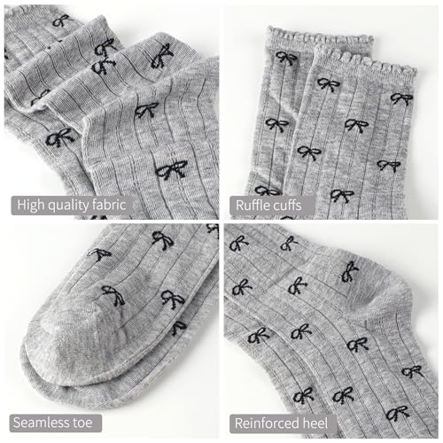Image of Women's Cute Crew Socks, Casual Athletic Cotton Bowknot Cherry Calf Novelty Socks for Women