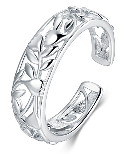 BORUO 925 Sterting Silver Toe Ring, Rose Flower Design Adjustable Band Ring