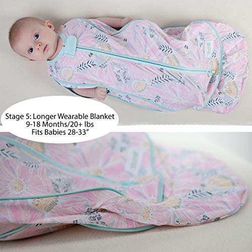 Image of Woombie Grow with Me Baby Swaddle, Convertible Swaddle Fits 0-9 Months, Expands to Wearable Blanket for up to 18 Months, Elephants Pink