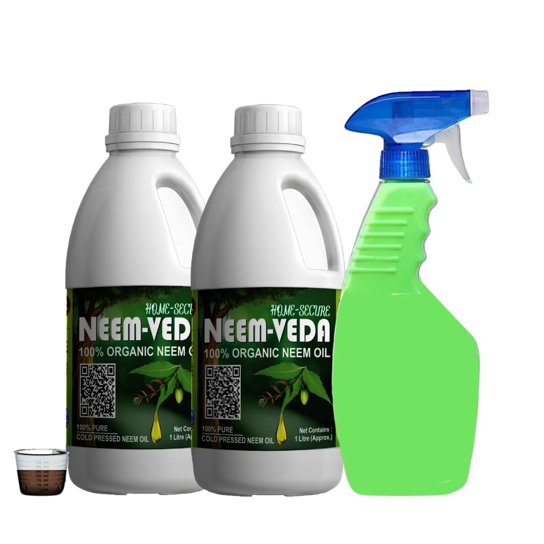 Home-Secure Neem Veda Organic Cold Pressed Neem Oil for Plants - Natural Pest Control, Organic Gardening Solution - Pure and Effective (With ML Cup, Spray Bottle) (Pack of 2 Ltr) (B094G9BTCJ) Amazon Price History, Amazon Price Tracker