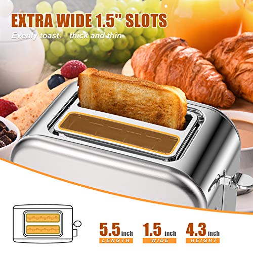 Toasters 2 Slice Best Rated Prime 1.5in Wide Slot with Bagel/Reheat/Cancel Function Stainless Steel Cool Touch 2 Slice silver Toaster for Bread with Removable Crumb Tray
