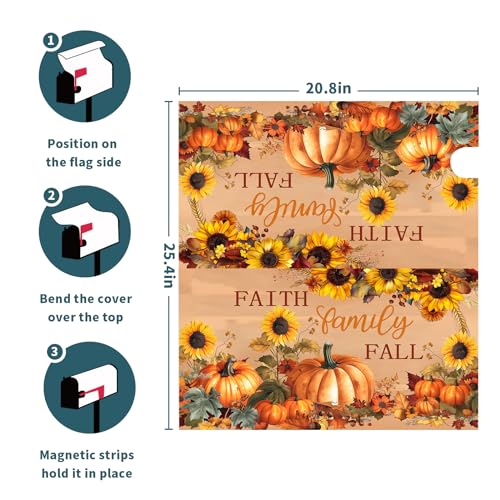 Image of Autumn Pumpkin Sunflower Magnetic Mailbox Covers Large Size 25x21 Inch Fall Mailbox Wraps Magnetic Thanksgiving Harvest Post Letter Box Cover for Home Garden Yard Outdoor Decor