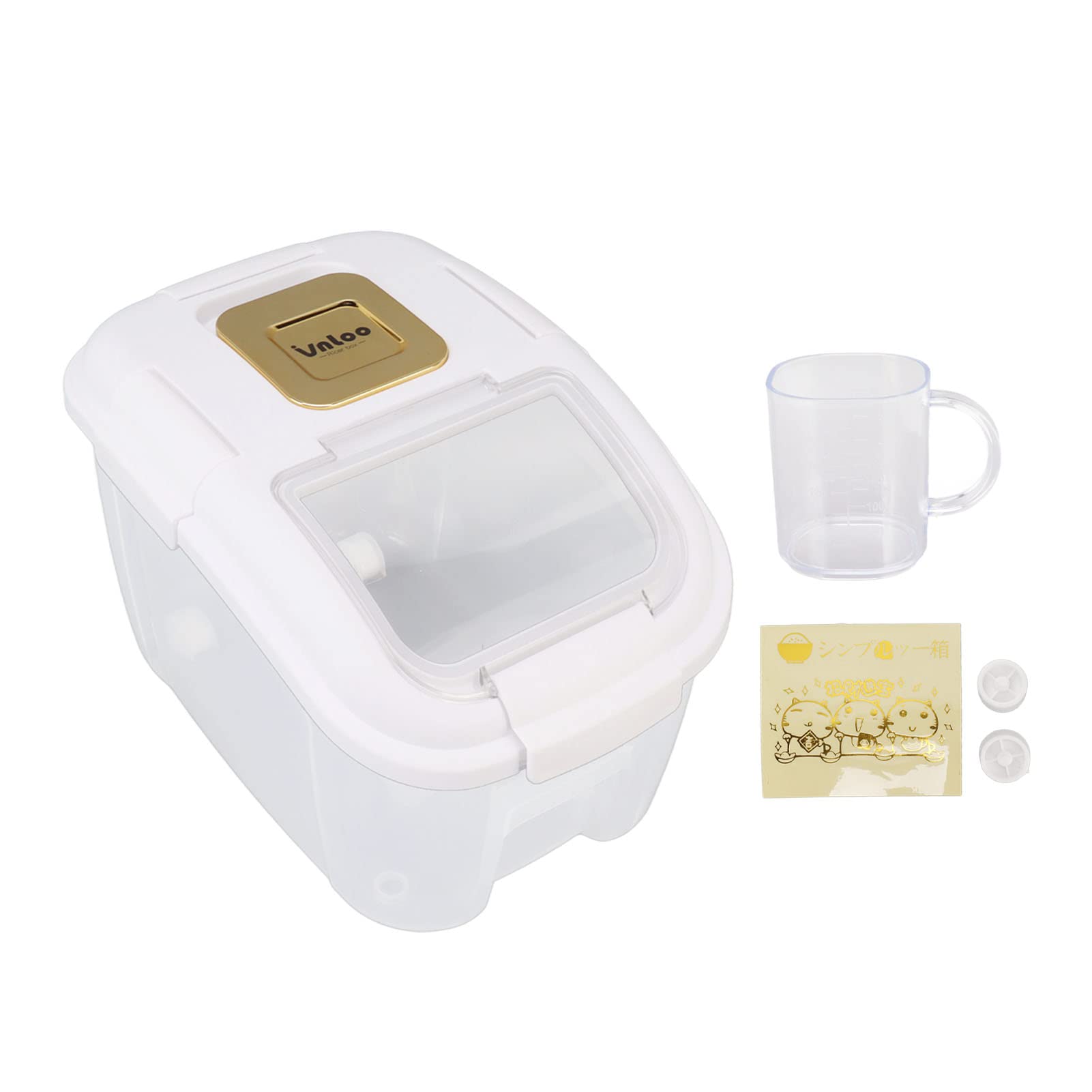 Large Capacity Rice Storage Bucket, Rice Storage Box with Clear Cover, Good Sealing Rice Container Dispenser, Multipurpose Food Storage Container for Rice, Cereal, Flour, Nuts, Beans(White 5kg)