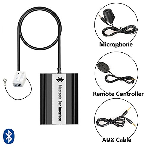 Adaptador de música Bluetooth USB AUX con Manos Libres, Incluye micrófono y Mando a Distancia con Cable Compatible con Audi/Volkswagen/Seat/Skoda
