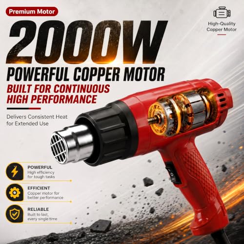 Image of 1800W Heat Gun Hot Air Gun for Paint Removal, Dual Temperature 400C & 550C, Pure Copper Motor, Professional Electric Hot Air Gun for Shrink Wrapping, PVC, Crafts & DIY