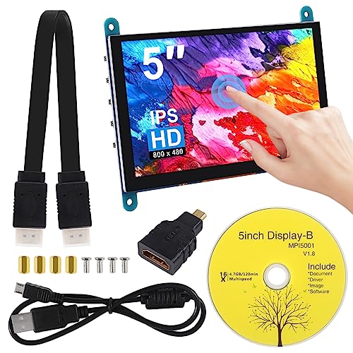 Image of 5 Inch IPS Touch Screen Display 800x480 Capacitive Screen HDMI HD Screen Full View Color LCD Liquid Crystal Screen for Windows 10 8 7, BB Black etc