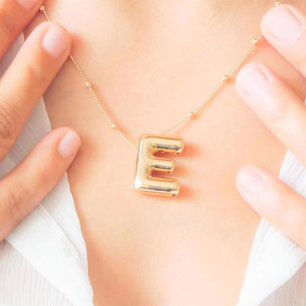 Halskette Mit Blasenbuchstaben-Anhänger, Schmuck, Az 26, Anfangsbuchstaben-Anhänger, Kette, Choker-Halskette, Süße, Bauschige, Glänzende Buchstaben-Halskette Mit Perlenkette Für Frauen