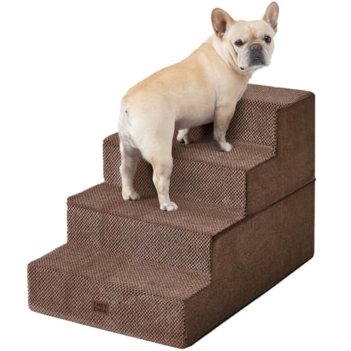 Image of EHEYCIGA Dog Stairs for Bed 20 inch H, 4-Step Extra Wide Dog Steps for High Bed, Pet Steps for Small Dogs and Cats, Non-Slip Balanced Pet Ramp Indoor, Brown