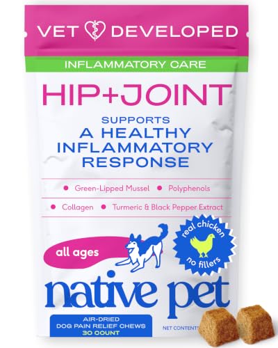 Native Pet Inflammatory Care - Pain Relief for Dogs - Green-Lipped Mussel Turmeric & Collagen for Dogs - Hip and Joint Supplement Supports Healthy Inflammatory Response & Joint Comfort - 30 Chews