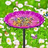 Bee Butterflies Watering Station, Standing Bee Feeder with Glass Marbles for Outside, Bee Bath Feeder with Metal Stakes Butterfly Puddler Garden Yard DΓ©co (Rose)