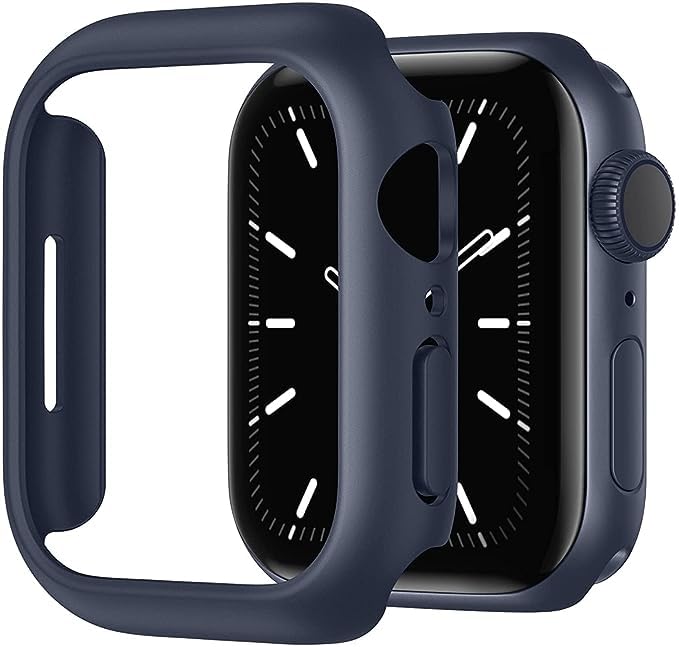 Image of Hard PC Case Compatible with Apple Watch Series 8 and 7 41mm with 9H Tempered Glass Screen Protector, Full Coverage, Touch Sensitive, Ultra-Thin HD Bumper Protective Cover - (41mm Blue)