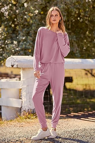 Image of PRETTYGARDEN Women's Fashion Outfits 2 Piece Sweatsuit Solid Color Long Sleeve Pullover Long Pants