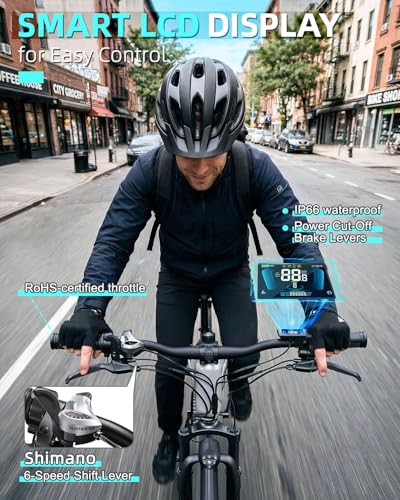 Image of Electric Bike for Adults,500W Peak Ebike,26 inch Electric Mountain Bike with 6-Speed,12 /15.6 Ah Battery and Dual Disc Brakes,20MPH Commuter Electric Bikes All Terrain,Up to 60 /75 Miles Range