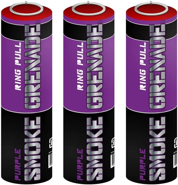 Pack of 3 Ring Pull Smoke Grenade Effects for Paintball, Weddings, Photo-shoots & Special Effects (Purple)