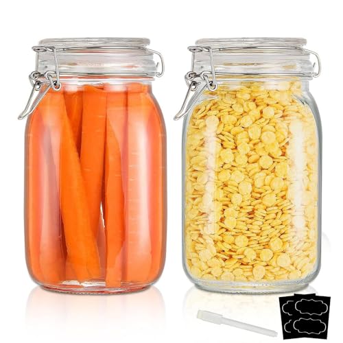Image of Glass Jars With Airtight Lids & Leak Proof Rubber Gasket,Large Wide Mouth Mason Jars With Buckle Lids For Kitchen Canisters 1500Ml,Big Glass Storage Containers(PACK OF 1)