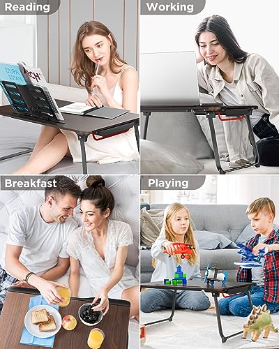 Image of SAIJI Laptop Desk for Bed, XX-Large Foldable Bed Tray Table, 25.6 inch x 19.3 inch | Laptop Table for Eating Breakfast, Writing Working Gaming Drawing with Storage Drawer, Bookstand, Tablet Stand, Black Cherry