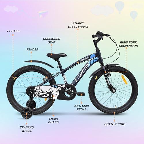 Amazon Brand - Symactive Mini Wonder, 20T Single Speed Kids Cycle/Bicycle/Bike, V-Brakes, Frame Size: 11.5 inch, Age: 5-12 Yr, Steel Rim (Dark Blue, Unisex) 2 51Kj2zbdaTL