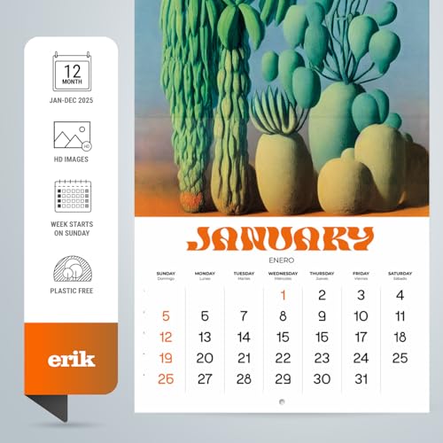 Etherlands Calendário de parede 2025 30,5 cm x 30,5 cm FSC® sem plástico – Começa semana no domingo