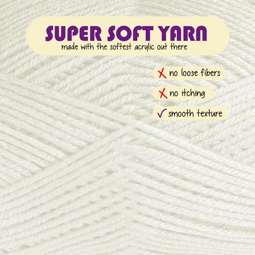 Image of Acrylic Yarn for Crocheting & Knitting - Soft Crochet Yarn for Crocheting, 370 Yards, Perfect for Crafts & Amigurumi, Medium Worsted Weight 4, Winter White