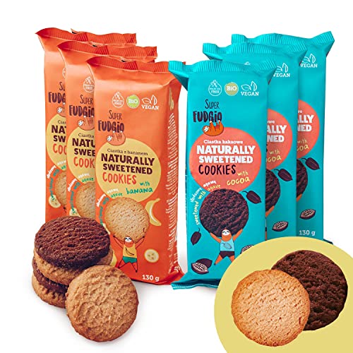 SUPER FUDGiO BIO Kekse | Organic Vegane Cookies natürlich gesüßt mit Agave - ohne Palmöl | gesundes Naschen | 6 x 130 g Cover