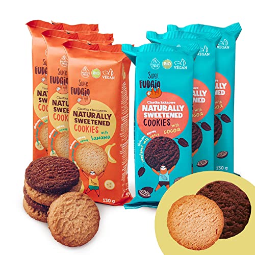 SUPER FUDGiO Biscuits biologiques | Cookies végétaliens biologiques naturellement sucrés à l'agave – sans huile de palme | grignotage sain | 6 x 130 g