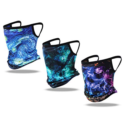 Kid Face Bandana Mask Scarf with Loops UV Protection Neck Gaiter Mouth Cover Magical Balaclava Headwear 3 Pack 6-14 Years