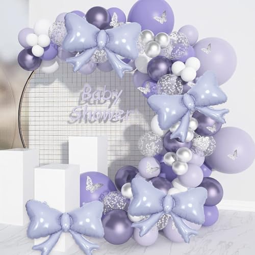 Image of 6 Pieces Bow Balloons, Light Purple Metallic Foil Bow Balloon, Big Pastel Purple Balloons for Bow Theme Happy Birthday Party, Wedding Bridal Baby Shower, Balloon Garland Accessories