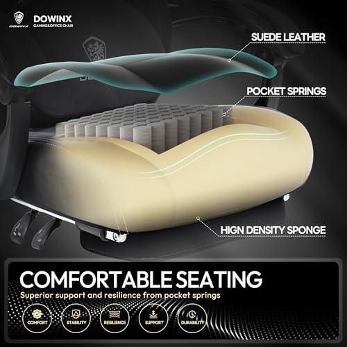 Sedia Gaming Ergonomica, Poltrona Gaming con Cuscini in Tessuto, Rotelle e Poggiatesta, Sedia da gaming Traspirante con Poggiapiedi e Supporto per la Zona Lombare, Nero - Sedia gaming - Immagine 4