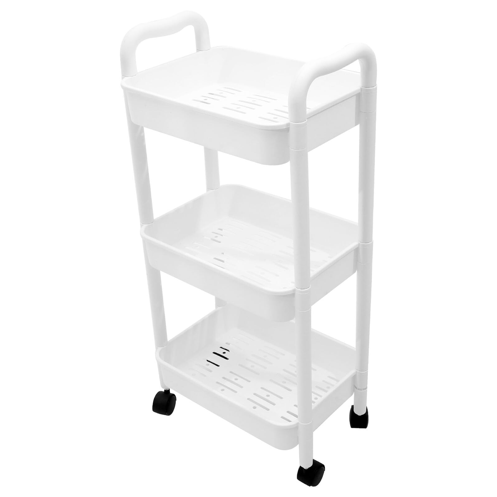 NUOBESTY Carrello Multiuso Struttura in PP Robusta e Portatile Bianco con Ruote Design a Livelli con Ripiani Stretti per Cucina e Bagno