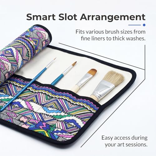 Image of 2 Pack Art Paint Brush Holder, Deluxe Bohemian Style Storage Organizer Roll-Up Case Bag with 20 Slot Pockets, Protects Artist Acrylic Oil Watercolor Paintbrushes(Bohemian)