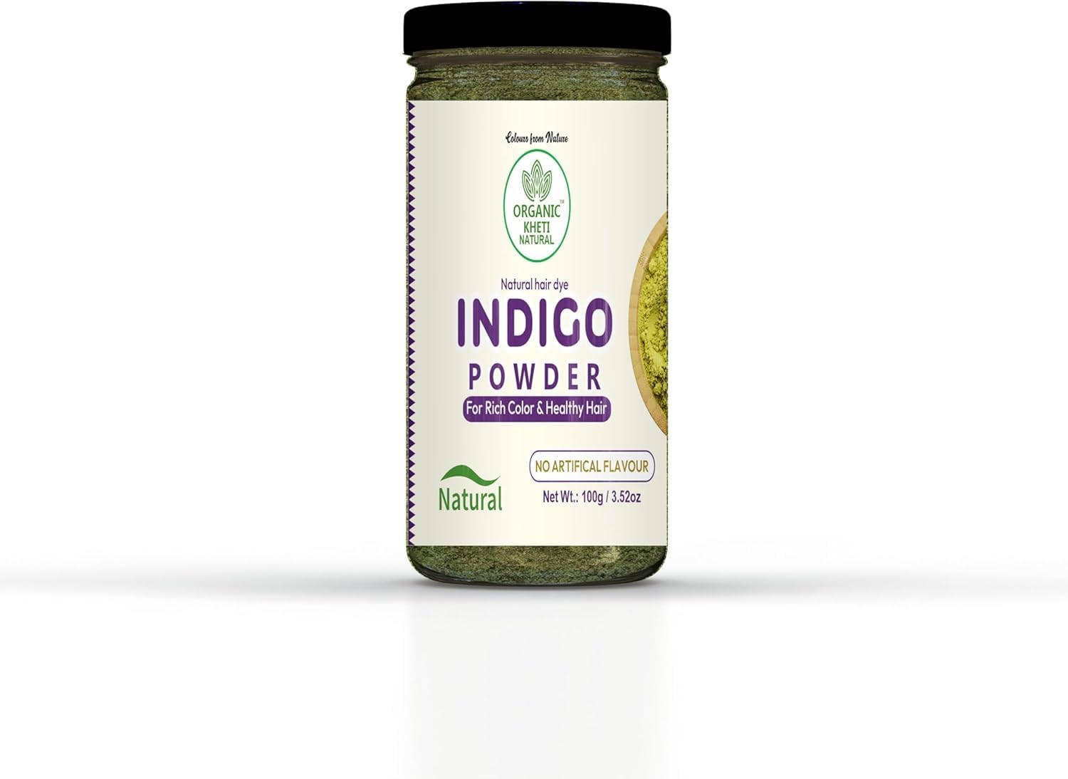 Kheti Natural Herbal Indigo Powder for Grey Hair Coverage 100% Chemical Free Hair Dye Ammonia Free, Paraben Free 100 G