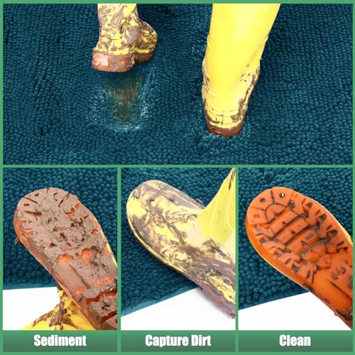 IM HOME Chenille Absorbent Outdoor Doormat 71" x 25", Washable Muddy Door Mats for Dog Non Slip Heavy Indoor Doormat Soft Front Inside Doormats for Entryway, Mud Dog Paws, Patio Teal Blue