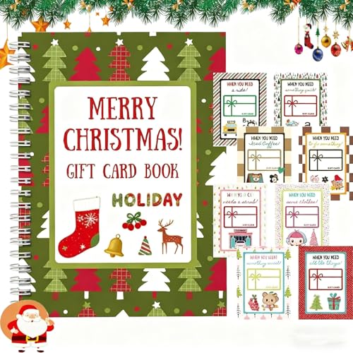 Christmas Stocking Stuffer Christmas Gift Card Book for Adults Merry Christ-mas Gift Cards 5x7 Color Spiral Bound Card Book- Surprises On Every Page DIY Personalized Xmas Gifts for Family Friends Students