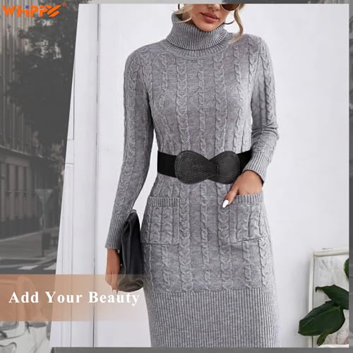 WHIPPY Women Wide Elastic Belt Ladies Stretch Dress Belt Fashion Waistband with 8-shaped Interlock Leather Buckle2