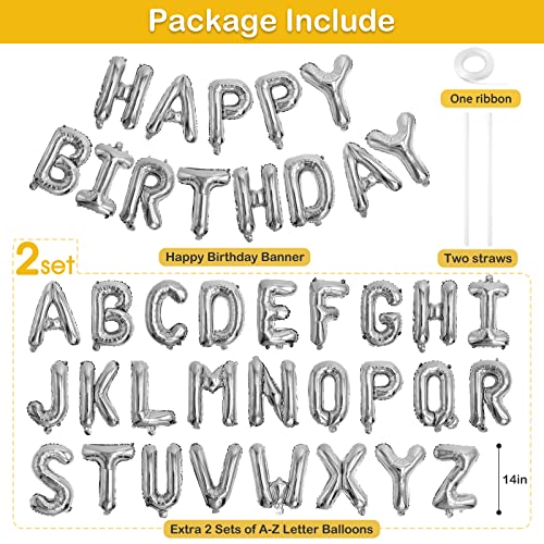 Personalized Name Happy Birthday Banner - Happy Birthday Balloon Letters Balloons 2 Sets A- Z 16'' Mylar Foil Birthday Party Decorations For Kids, Women, Men, Silver #TOP2