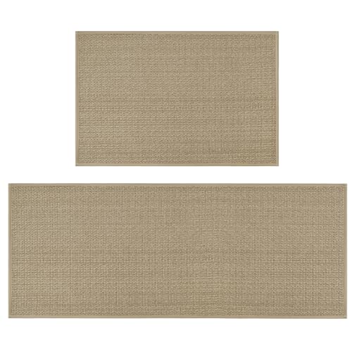 Artoid Mode Linen - Juego de 2 alfombras de cocina antideslizantes (60 x 90 y 60 x 150 cm, lavables, decorativas)