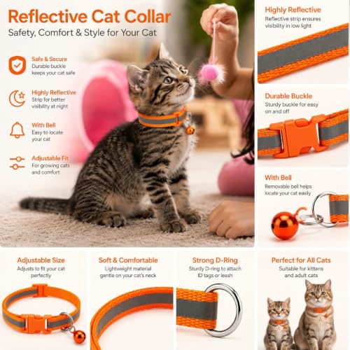 Image of Adjustable Cat Collar with Bell | Soft & Comfortable Kitten Collar | Breakaway Safety Design for Indoor & Outdoor Cats | Lightweight, Durable & Stylish | Red