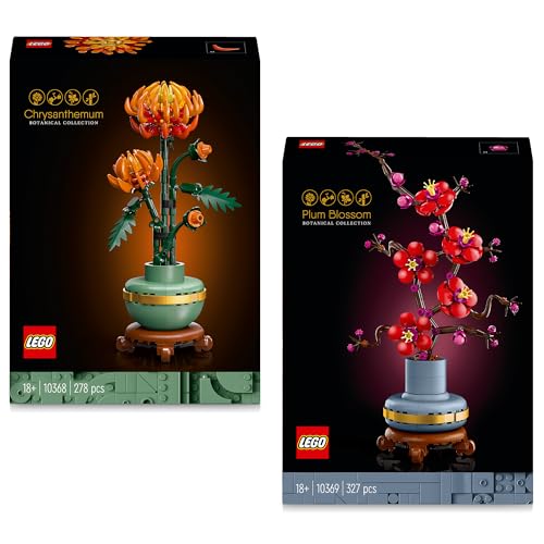 LEGO Chrysantheme & Pflaumenblüte (10368, 10369), LEGO Blumen Neuheiten Kombi – Zwei Icons Blumen als Zimmer Deko, Botanical Collection, Rosenstrauß für Erwachsene