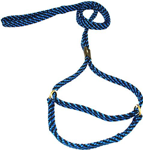 Lone Wolf 5/8 x 6' Flat Braid Martingale Leash Black/Blue Spiral
