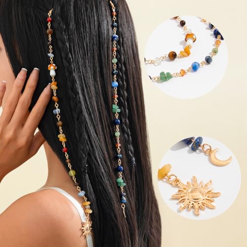 2 piezas de cadenas trenzadas largas para el cabello con clips, brillantes con cristales, accesorios bohemios para mujeres y niñas miniatura 3