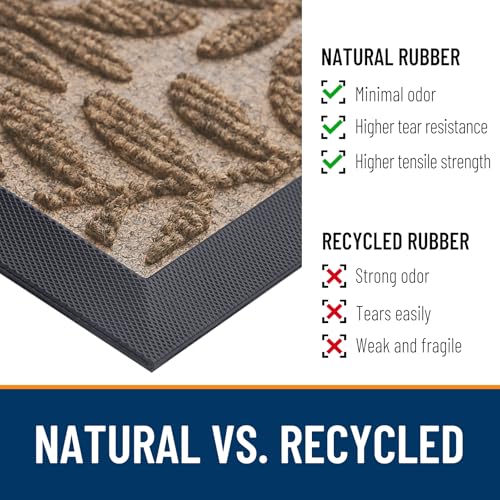 Image of OLANLY Door Mat Indoor Outdoor Entrance, 29.5x17, Waterproof All-Weather All-Season Doormat, Sturdy Natural Rubber, Stain and Fade Resistant, Low Profile, Easy Clean Patio Entryway Mat, Light Brown
