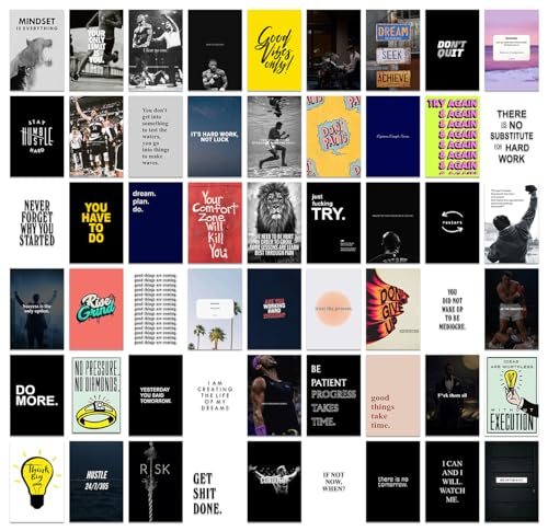 Image of Pack of 54 Aesthetic Motivational Wall Collage Kit Posters - 4 x 6 Inches Wall Decor Poster - Wall Art For Bedroom, Living room, Office - 1 Tissue Tape