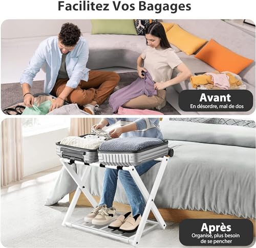 Support de bagage anti-rayures structure métal pliable avec repose-chaussures - 3