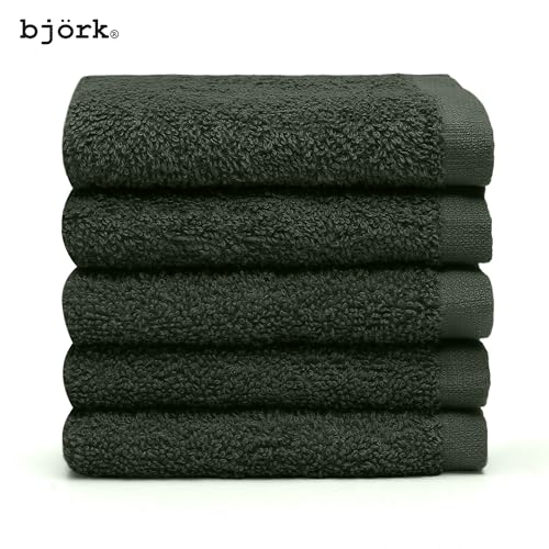 Björk Waschlappen 5er Set Grün Weiche Frottee Gesichtstücher aus 100% Baumwolle Waschbare & Wiederverwendbare Abschminktücher Sanfte & Saugfähige Reinigungstücher