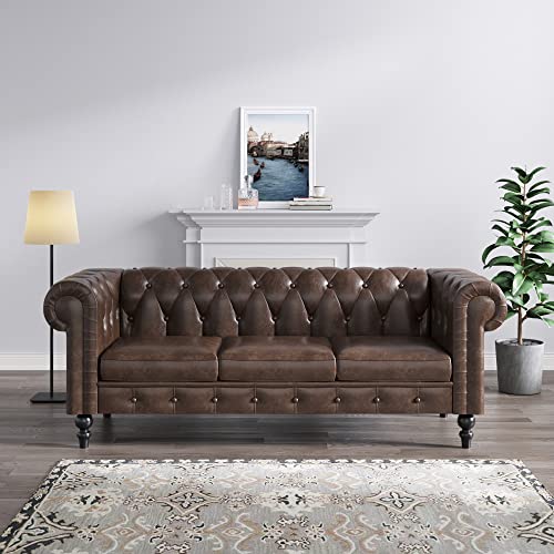 Mgh Chesterfield Sofas, 83" Pu Couch,Tufted 3 Seats Living Furniture, Mid-Century Sofa Couch Daybed For Living Room And Bedroom (Brown-2) #TOP6