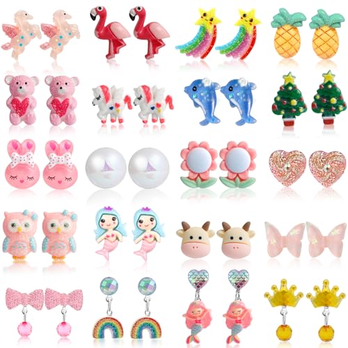 Clip On Earrings For Girls, 12/30 Pairs Hypoallergenic Kids Earrings, Cute And Great Gifts For Girls 4-12 (20-pair of clip on earrings)