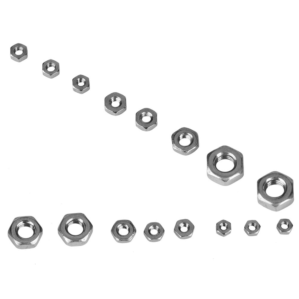 Assortimento Dadi di Bloccaggio, 140 Pezzi M1 M1.2 M1.4 M1.6 M2 M2.5 M3 Kit di Assortimento di Dadi Esagonali in Acciaio Inossidabile con Filettatura per Viti Bulloni di Fissaggio Filettati